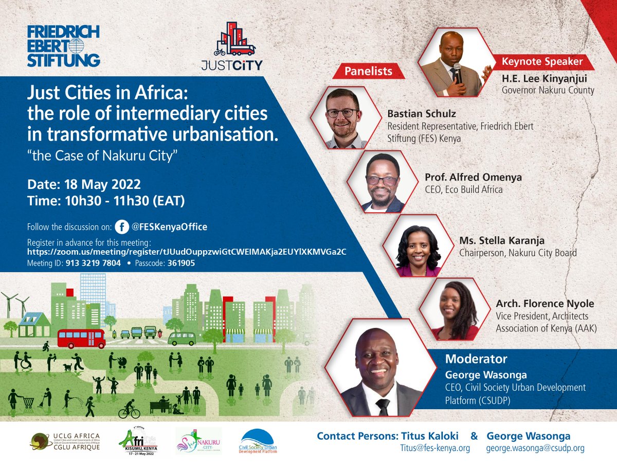 FesKenya's tweet photo. Together with our partners, we will be holding a side event on the "Role of intermediary cities in transformative urbanization - the Case of Nakuru City" on Wednesday, 18th May, 2022 at 10:30-11:30 (EAT). The side event will be held on the sidelines of the @Afrcities9 https://t.co/yQgU5Ge0r4