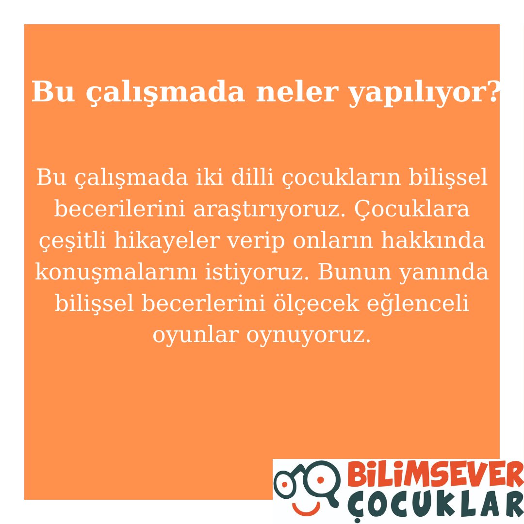 cocukbilimsever's tweet photo. 5 ve 9 yaş çocuklardaki iki dillilik ve bilişsel süreçleri ölçen bu çalışma hakkında detaylı bilgi almak ve çalışmaya katılmak için https://t.co/E7az73OT8A adresini ziyaret edebilirsiniz. 
@AsliErciyes @KhasSiLab https://t.co/9gviDGCE1Z