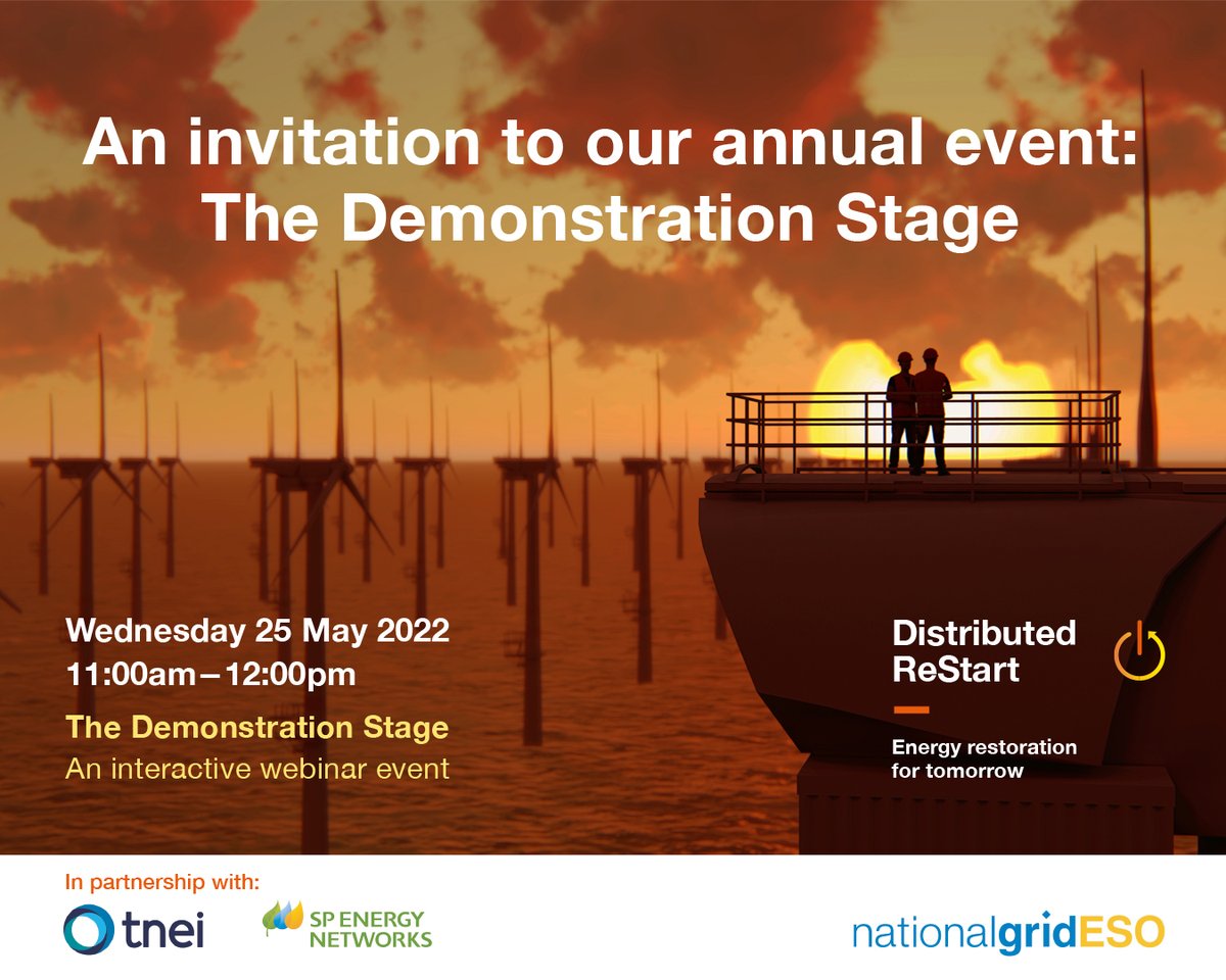 TNEIServices's tweet image. Don&apos;t miss the #DistributedReStart final project event:  ‘Demonstration Stage’ webinar. 

Engineers and experts will show how electricity system restoration is possible from DERs. 
 
For more info &amp;amp; registration details:
bit.ly/3Mi7YAl

@NationalGridESO @SPEnergyNetwork