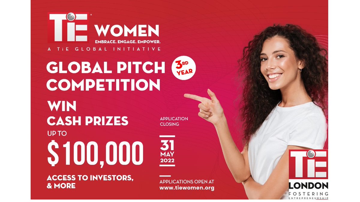 London and south UK-based female founded startups - Apply now - there are just 2 weeks left to apply for the TiE Women Global Pitch Competition. Open to female founders, all info available tiewomen.org  #tiewomen