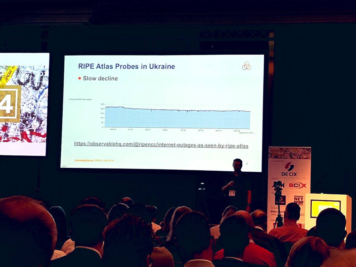 We have around 200 probes connected in Ukraine, that’s why we can see some meaningful data from those probes. We’d love to cover at least the top 5 ASNs in each economy, check here if you can help and talk to #RIPEAtlas team. sg-pub.ripe.net/petros/populat… #ripe84