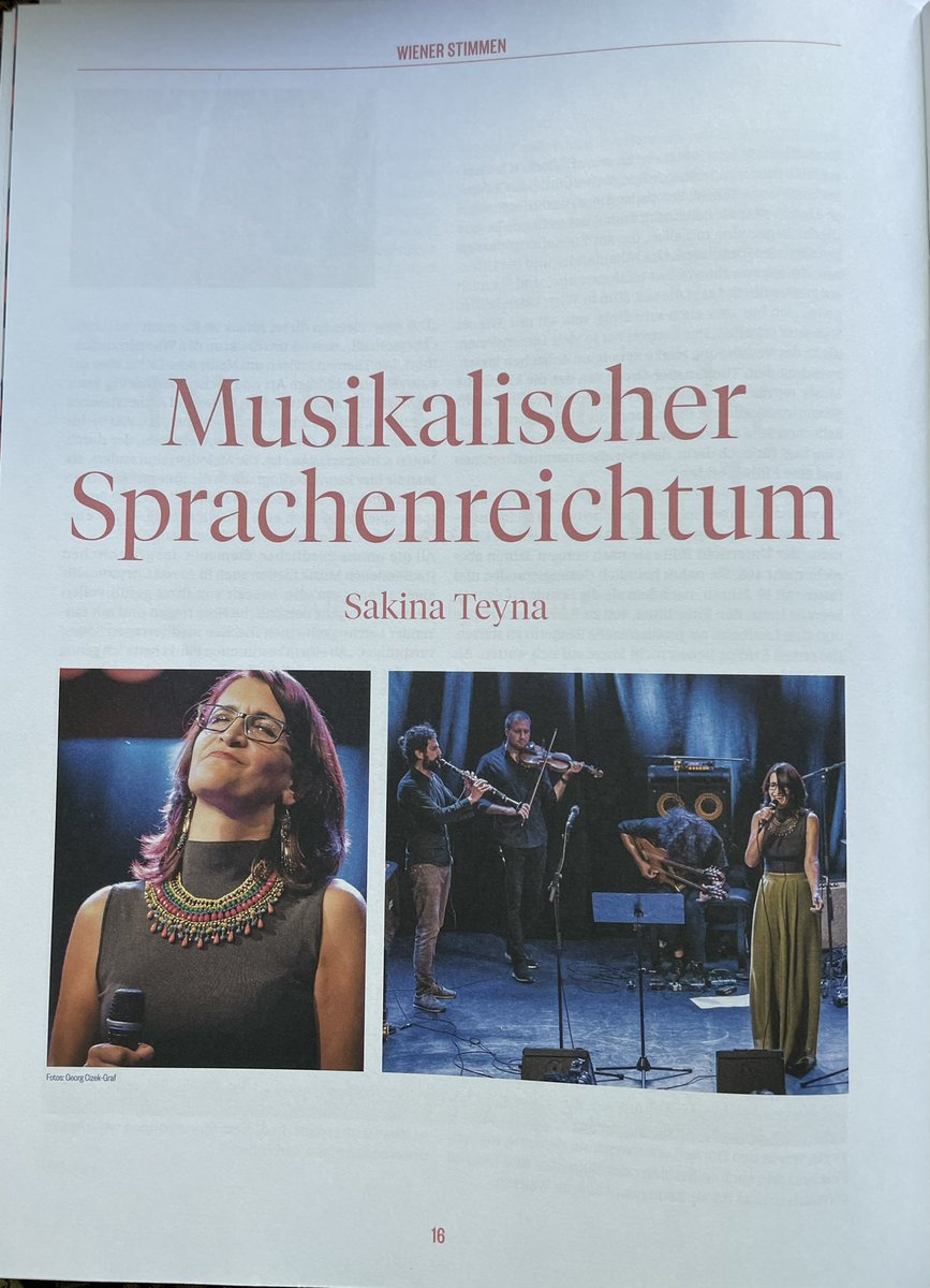 sakinateyna's tweet photo. ** Von liebe Karin Frey „Musikalischer Sprachenreictum“ für Monatsmagazin #Musikfreunde! Vielen Dank!
** Nivîsa hêja #KarinFrey ji @Musikverein di derbarê kar û xebatên mi de ji bo govara mehane ya #Musikfreunde! Bajarê Viyenayê bi afîşên konserta me xemiliye! Em bi kelecanin https://t.co/21aqryugGR