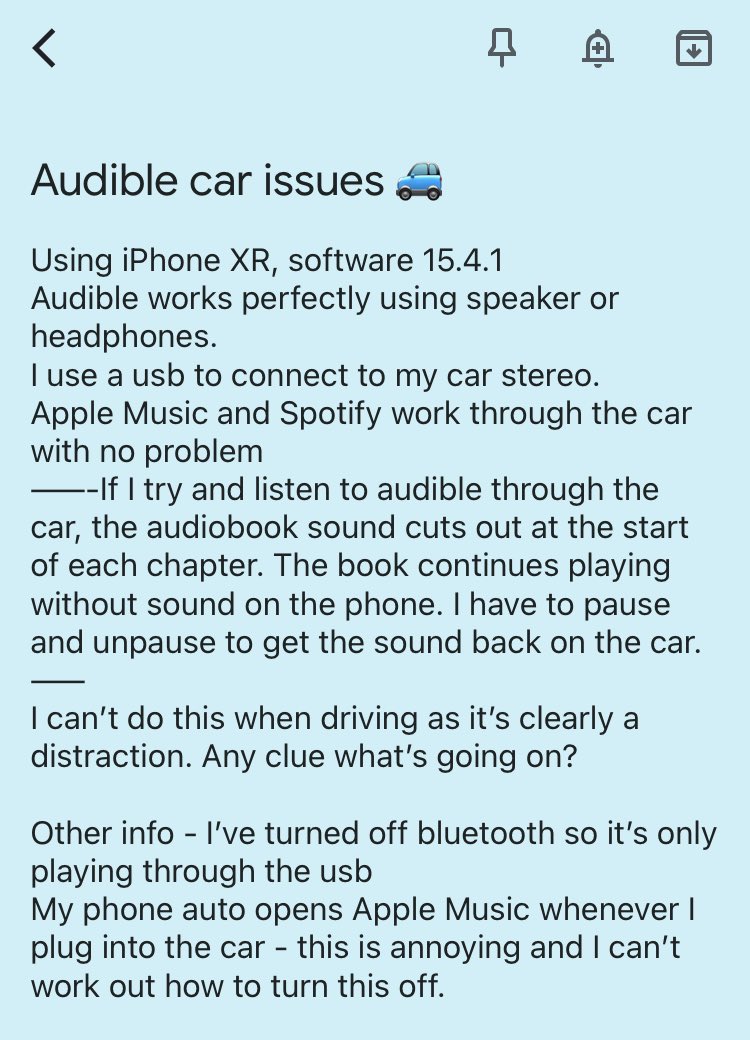 kay_pl_'s tweet image. @audibleuk @AppleSupport #techsuport #audible #troubleshoot 
Any ideas why audible isn’t working in my car when it works fine though headphones?