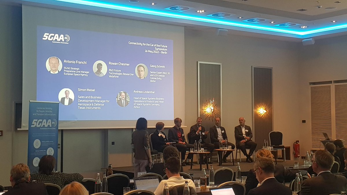 5GAA_official's tweet photo. Time for the third session, "Breaking out of silos: How can automotive, space and telco work together on R&D to address future connectivity challenges?", featuring speakers from @esa, @VodafoneGroup, @BMWGroup, @Airbus and @TXInstruments.
#ConnectivitySymposium #5GAAInAction https://t.co/1iRJifixa5