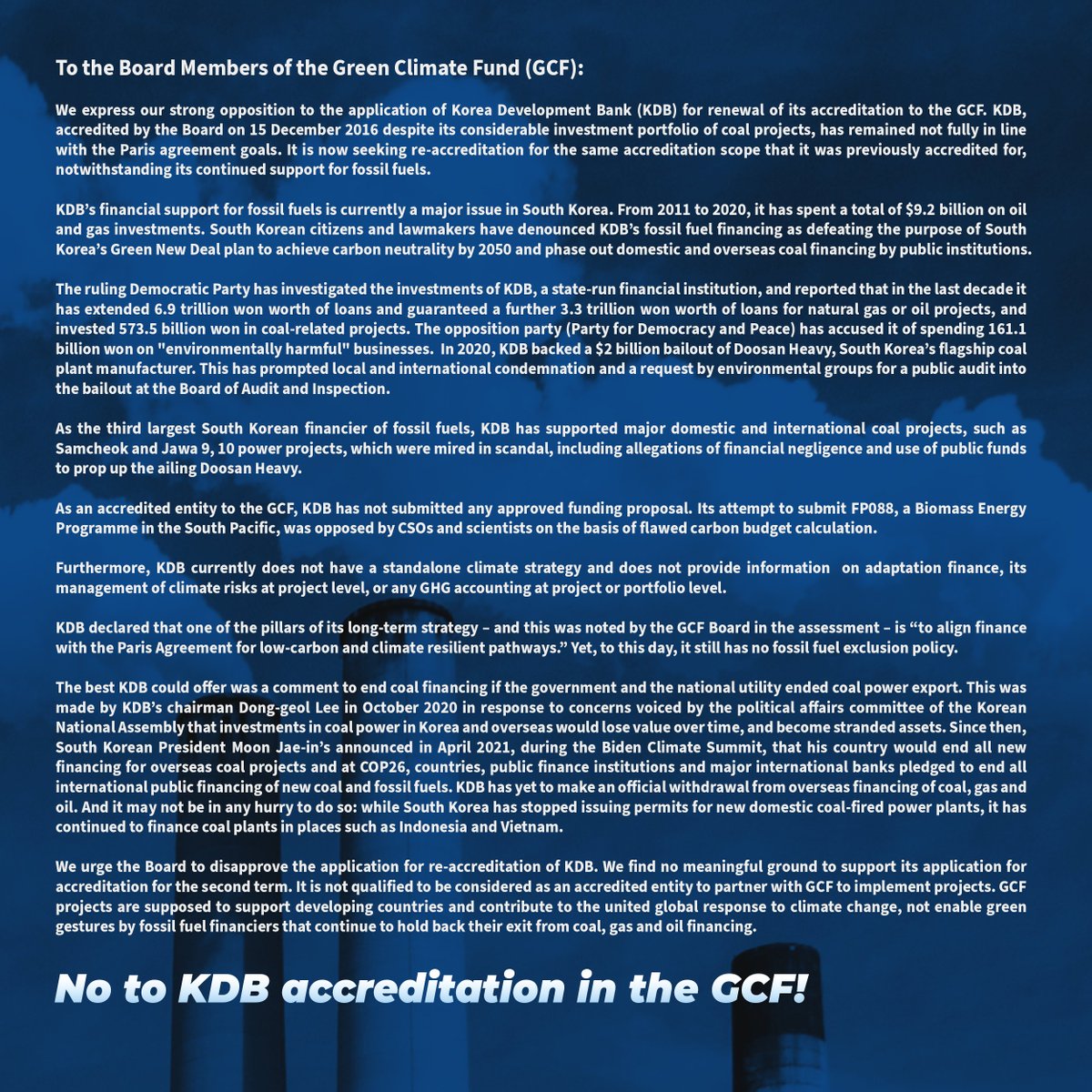 This is really disgraceful! @theGCF Board meeting just ignored raised observer flag to protest the re-accreditation of Korea's KDB. It got approved without giving our active observers a chance to voice the concerns of local communities and CSOs.  #FossilFuelFreeAsia #NoToKDBinGCF 