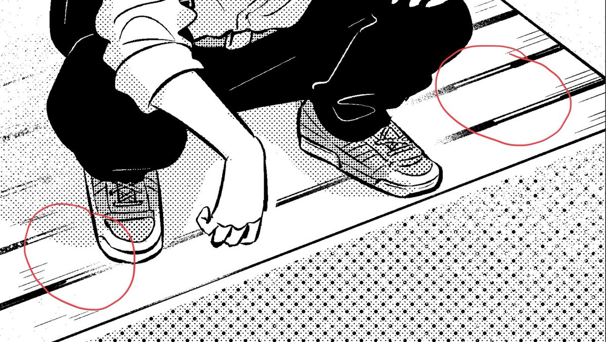 エア■イドを履く女子高生が描けてニッコリ☺︎のコマ。(履いてはないけど)

アシさんが描いてくださったすのこ、板の下のケタまで描かれてて、作業中「うお～～～!」ってなってました。萌え 