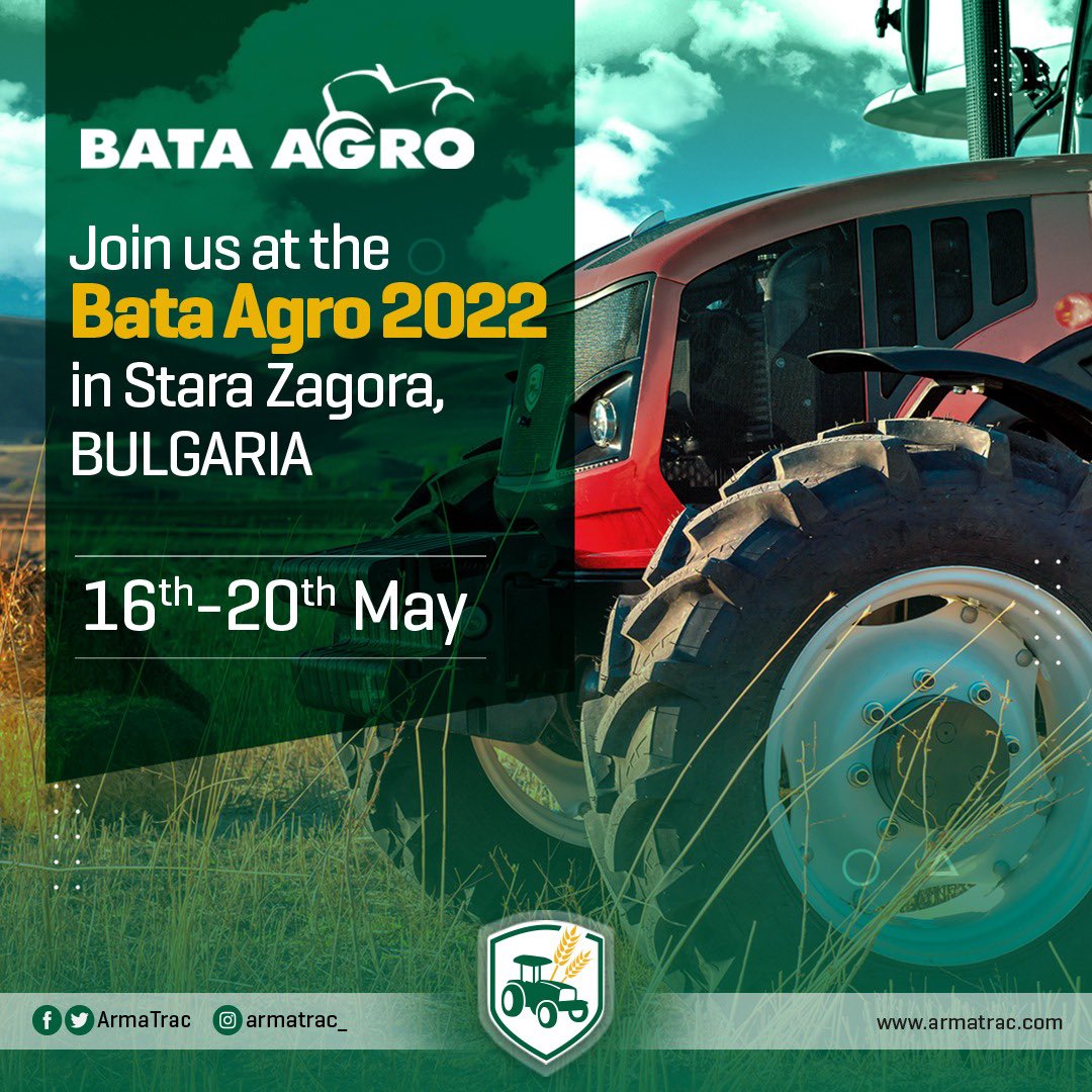 ArmaTrac's tweet photo. Bata Agro 2022 in Stara Zagora, Bulgaria 16-20 May. Come and visit our stand!
#ArmaTrac #bataagro #bataagro2022 https://t.co/aUPhV77LS2