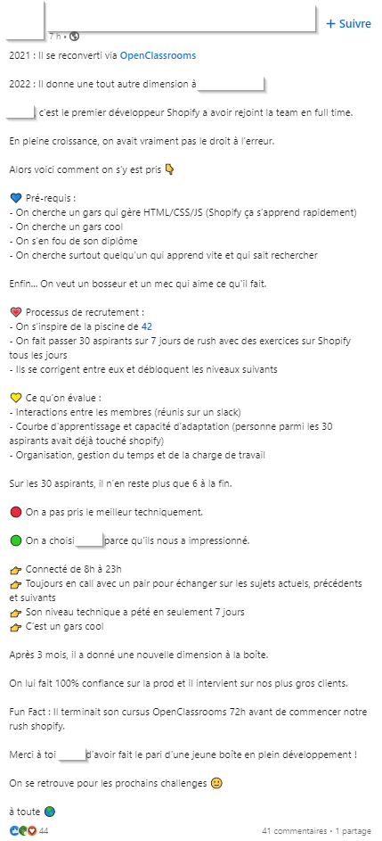 tentagedetrucs's tweet photo. "Regardez comme je suis un mec bien. J'ai donné sa chance à un Dev en reconversion.

Mais faut pas déconner, on avait pas le droit à l'erreur donc on l'a évalué avec 30 autres candidats sur 7 jours de tests et on s'est assurés qu'on prenait le + corvéable à merci.

Bisous 😘" https://t.co/JjMyyYRa75