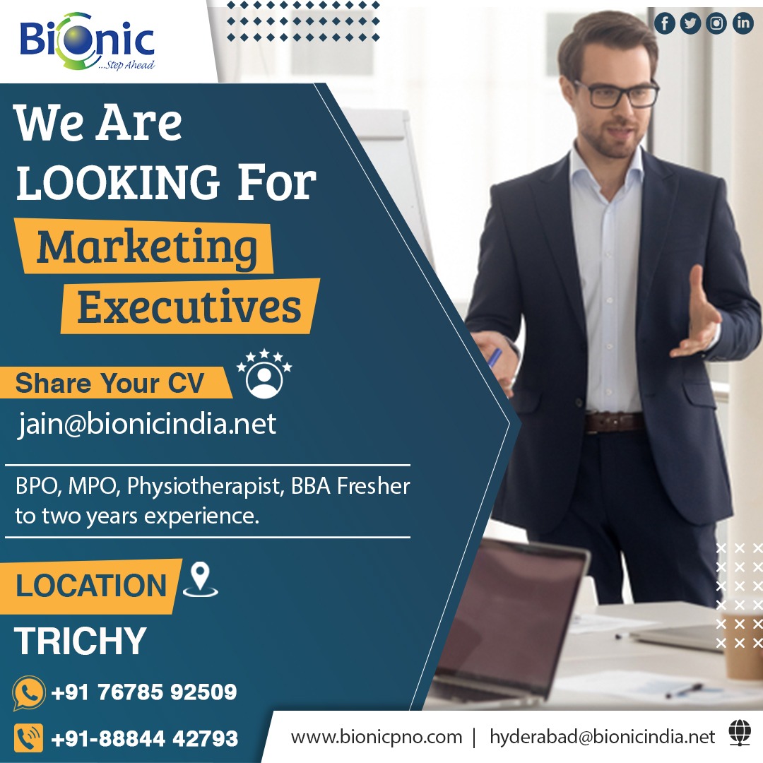 BionicOrthotics's tweet image. We are looking for Marketing Executive for Trichy location.
.
.
Bionic Prosthetics &amp;amp; Orthotics India Pvt Ltd
.
.
For More Information Contact Us.
#marketingexecutive #hiring #career #vacancyalert #jobalert #talentacquisition #immediatehiring #applynow #vacancy #marketing