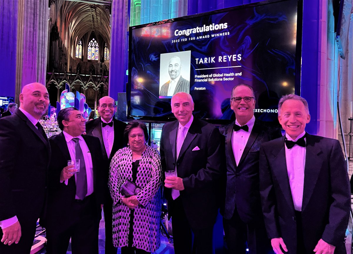TarikReyes's tweet photo. Thank you to my family, friends, and #Peraton leaders who came out to the #GovExec #Fed100 Gala, it was an outstanding event and an honor to be amongst the winners of the 2022 Fed100. Congratulations to all, especially those that were inducted into the Government Hall of Fame. https://t.co/wvemHwMsYD