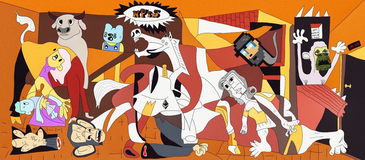Hi all this piece is a Recreation of One of the most Famous Paintings in the world.
This is "Guernica Nft Version" 10 copies minted. 0.1 $eth 
3080x7000px 
Created and Draw in Autodesk Sketchbook
Available at <a href="/opensea/">OpenSea</a> ,<a href="/rarible/">Rarible</a>
, <a href="/LooksRareNFT/">LooksRare</a>

#nftart #art
#ETHNFTs
#digitalart