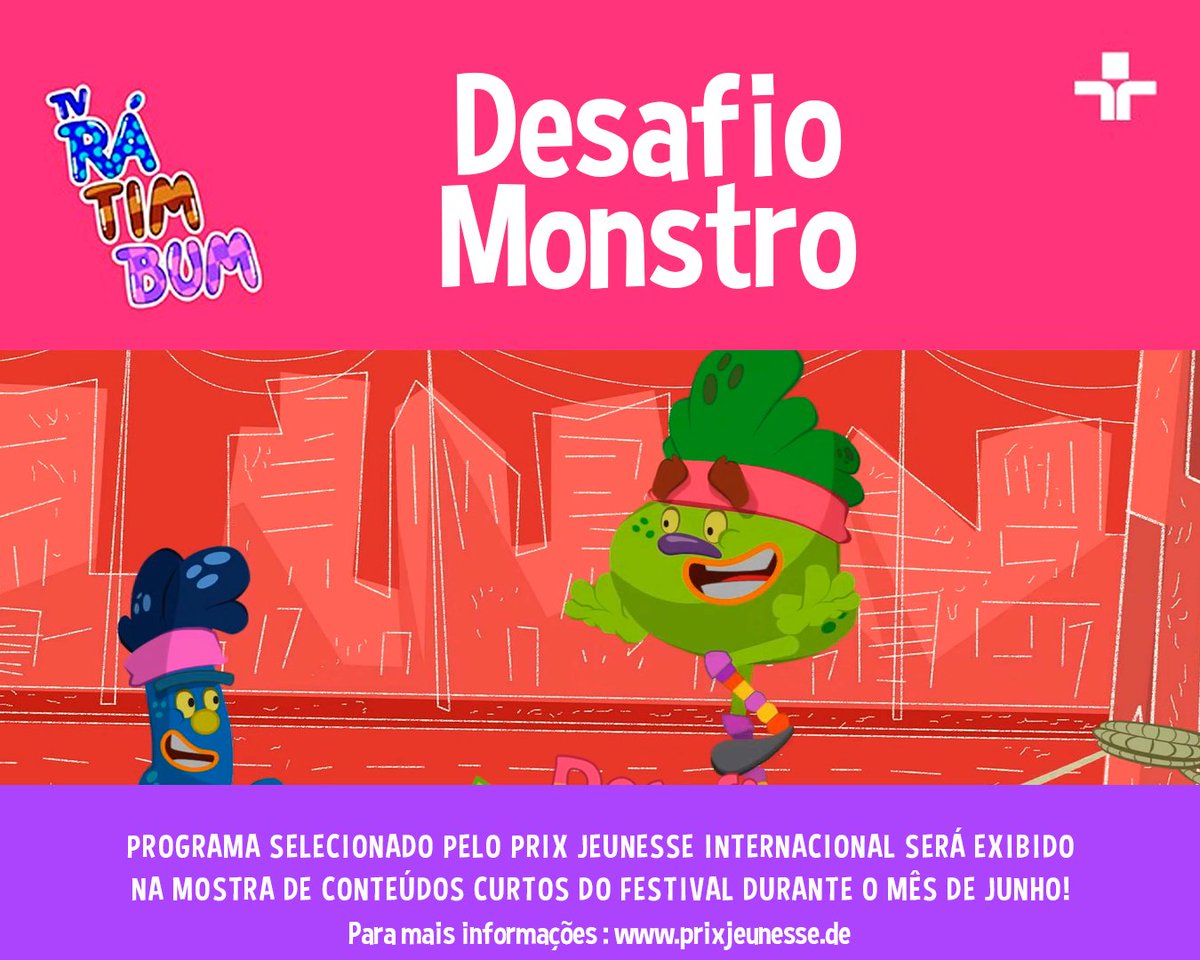 tvratimbum's tweet photo. Temos novidades! 

Os programas “Mau e Godofredo #ficaadica” e “Desafio Monstro” foram selecionados pelo Prix Jeunesse Internacional, para serem exibidos na Mostra de Conteúdos Curtos do Festival durante o mês de junho.

Para mais informações, acesse o site do Prix Junesse! ✨👏 https://t.co/1j1pksIuJG