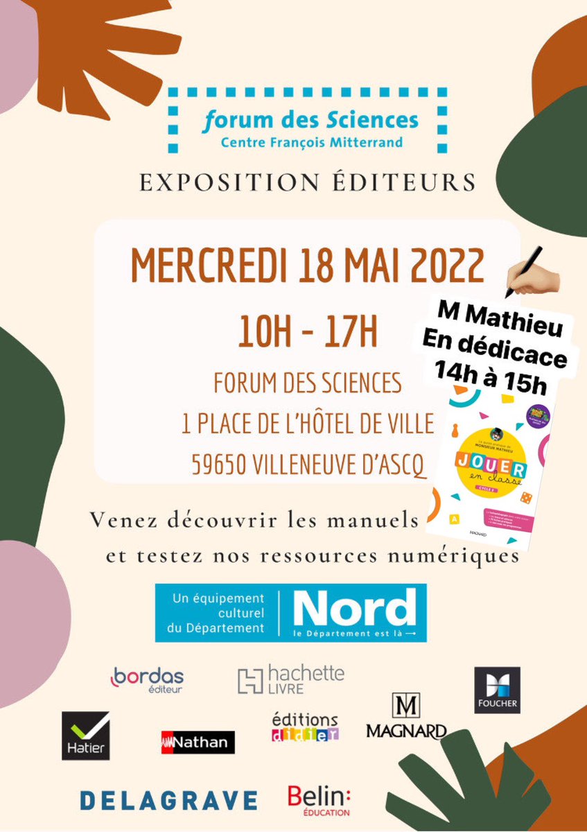 sebdebrune's tweet photo. 📣Expo 👥
Mercredi 18 mai au @forum_sciences de @villeneuvedascq  venez nous rencontrer et découvrir nos #nouveautés #scolaire @Magnard_Edu @Ed_Delagrave 
#enseignants #ecole #lycée #lycéepro #profsdoc #jouerenclasse https://t.co/gVB0FI8Z87
