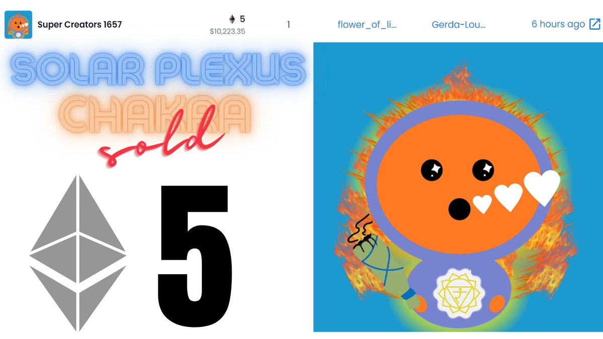 🥳🥳 CONGRATULATIONS  🥳🥳

To the new owner of a Solar Plexus Chakra token, there are only 7 of that kind in the Collection!! 🚀

And a total of 49 Chakras.... who's on the hunt for the next one?

#SuperCreatorsNFT #SuperCreators #NFT #NFTUtilities #NFTProject #NFTbabies #Land