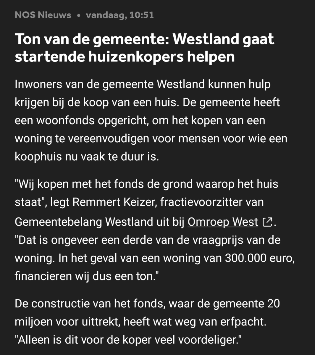 De gemeente Westland heeft maar 24% sociale huur en wil niet bijbouwen om naar het streefcijfer 30% te gaan, maar gaat kopers wel cadeautjes geven

1/5