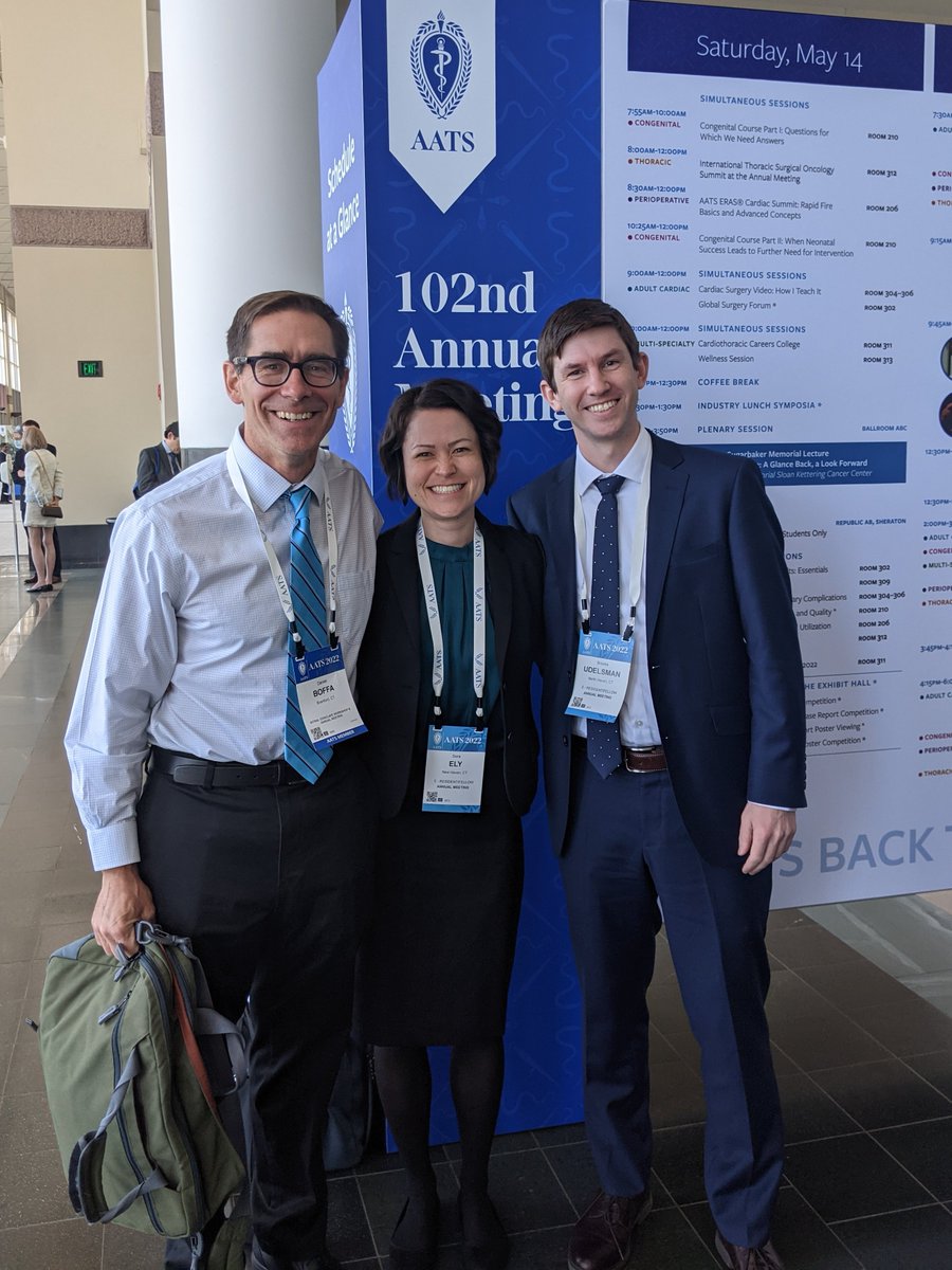 Enjoying #AATS2022 with my great @YaleCardiacSurg Thoracic co-fellow @BUdelsman and our chair Dr. Boffa!