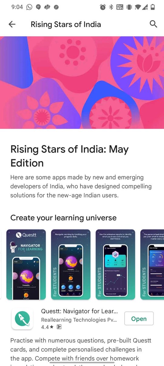 Akhil Singh (@akhil_bits) on Twitter photo <a href="/questtapp/">Questt - Unique Study Plan</a> has been picked as a rising star of India by playstore.
Congrats to other apps in the category <a href="/PhysicswallahAP/">Alakh Pandey (PhysicsWallah)</a> <a href="/GetFrontRow/">FrontRow</a> <a href="/fwd_app/">FWD APP.</a> <a href="/questtapp/">Questt - Unique Study Plan</a> has been picked as a rising star of India by playstore.
Congrats to other apps in the category <a href="/PhysicswallahAP/">Alakh Pandey (PhysicsWallah)</a> <a href="/GetFrontRow/">FrontRow</a> <a href="/fwd_app/">FWD APP.</a>