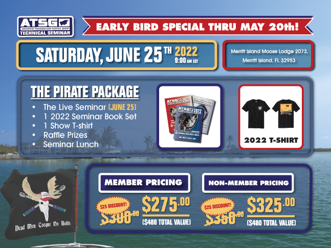 ATSGcompany's tweet photo. Early bird pricing for ATSG's In-Person  seminar ends Friday! Every ticket gets a seat at the in-person seminar, lunch, 2022 Seminar Book Set, T-shirt, and a chance to win prizes! https://t.co/RHSfTiix69 #atsgtech #inpersonseminar #transmission #transmissionrepair #florida https://t.co/d7M3gwOGkX