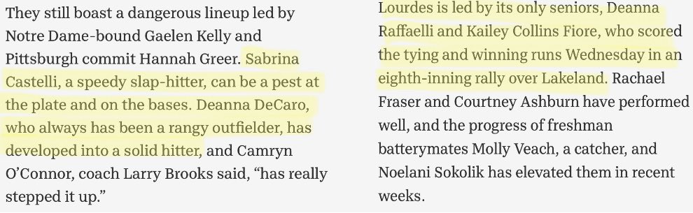 Check out this write up featuring many of our girls’ schools but an extra mention of <a href="/castelli2022/">SabrinaCastelli2022</a>, <a href="/deannadecaro22/">DeAnna DeCaro</a> &amp; <a href="/KaileyCollins14/">Kailey Collins Fiore</a> 🔥👏🏼🥎

#WinTheSection <a href="/JjhsSoftball/">John Jay EF Varsity Softball</a> @LourdesWarriors
