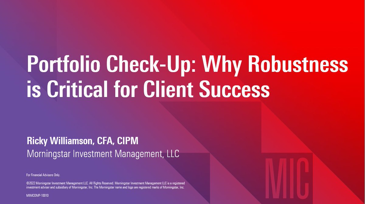 Don't miss our upcoming session, 'Portfolio Check-Up: Why Robustness is Critical for Client Success' in Room #471B where Ricky Williamson, CFA, CIPM, will share his perspective on what #robustness is and why it's important.

#MICUS #ManagedPortfolios