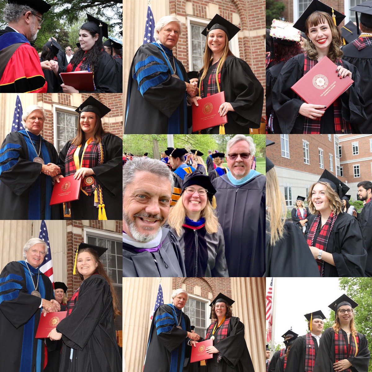 MonmouthEnglish's tweet photo. We couldn’t be more pleased for our @MonmouthCollege graduating seniors: Catie, Carrie, Liv, Brooke, Abbie, Karisa, Ashlynn, and Caroline. A perfect day to celebrate your great work and watch you all commence. Profs. Wright, Belschner, and Roberts applaud you all! #rollscots https://t.co/TclywWxKod