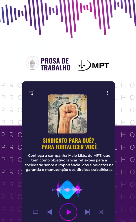 MPTMG's tweet photo. #ProsaDeTrabalho desta semana chama atenção p/ Campanha #MaioLilás: “Sindicato para quê? Para fortalecer você”, realizado pela #Conalis do @MPTrabalho.
O objetivo é mostrar a importância dos #Sindicatos na garantia e manutenção dos #DireitosTrabalhistas.
👉https://t.co/LHg1s2aHsz https://t.co/1VgbSyrFJB
