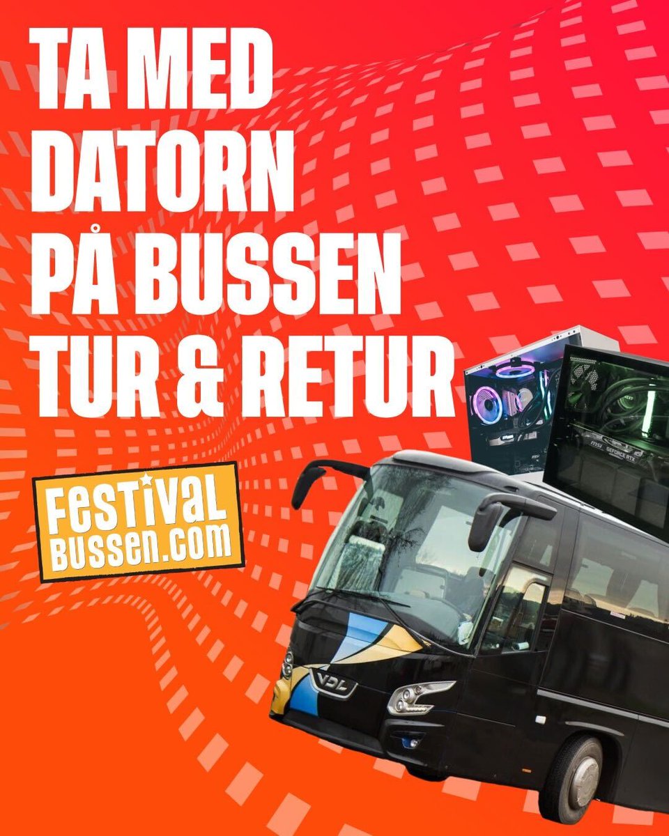Ser du fram mot att LAN:a, men inte att behöva släpa på all din datorutrustning? 😓 

Festivalbussen är ett tryggt och enkelt alternativ, med avgångar från flera olika städer 🤩

dreamhack.com/summer/se/trav…