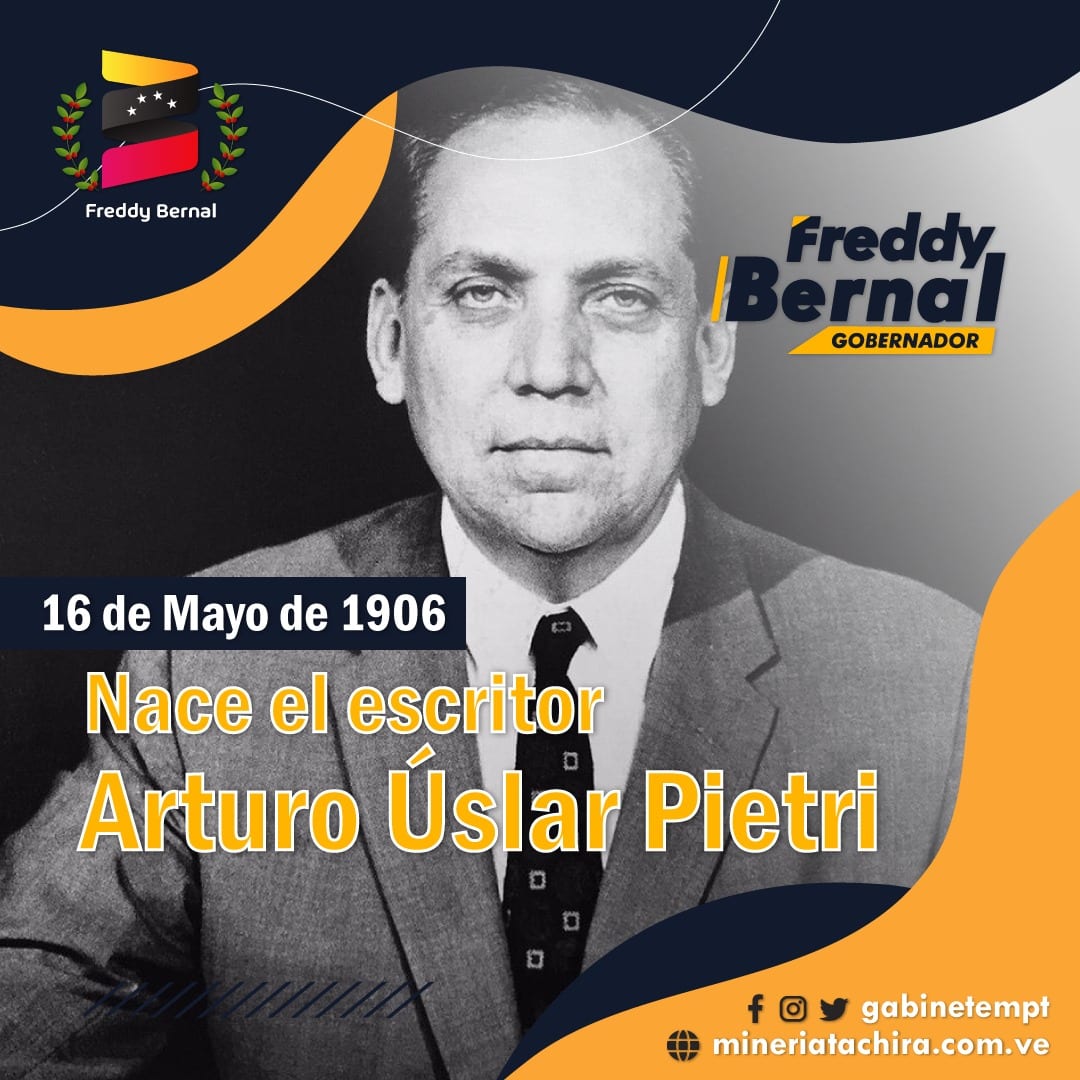 Arturo úslar Pietri nacio en #Caracas, el #16May de 1906 Escritor y político venezolano. Después de Rómulo Gallegos, es el escritor venezolano que de más celebridad y consideración ha disfrutado en el siglo XX.
 #AmemosAlTáchira💛🖤❤️
