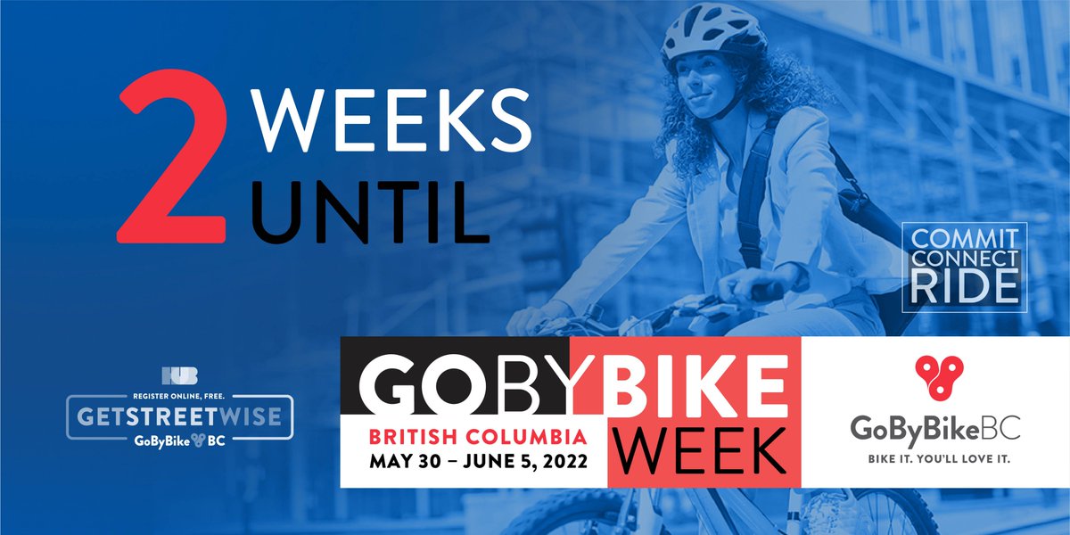 2 weeks until #SpringGoByBikeWeek! Have you registered yet? Participation is FREE, FUN &amp; and you can WIN some great prizes! Provincial Prizes announced here  gobybikebc.ca/blog/2022/05/0…. 
#gobybikebc #anyridecounts #unitedbycycling