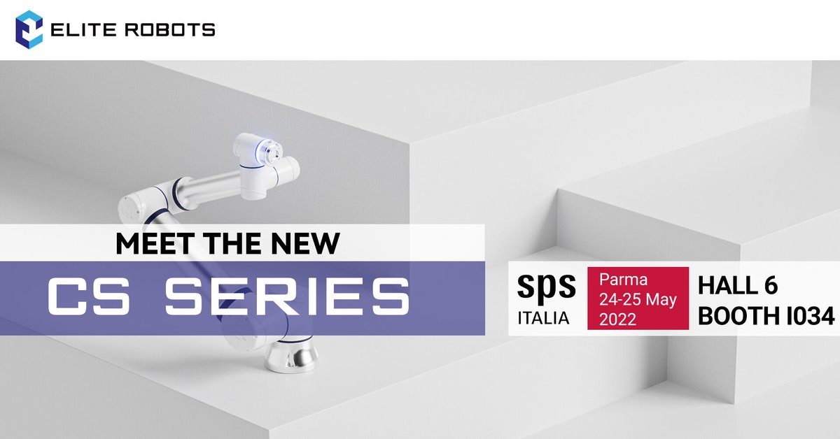 📢Discover the new CS series in WORLD PREMIERE @ SPS Italy!

We will be there with our partner #Automationware
Register here 👉 bit.ly/3wuJKfJ
🕒 Date: 24-26 May 2022
📌 Venue: Hall 6, Booth I034
#logistica #industrialautomation #automazione #robotica #cobot #joint #ai
