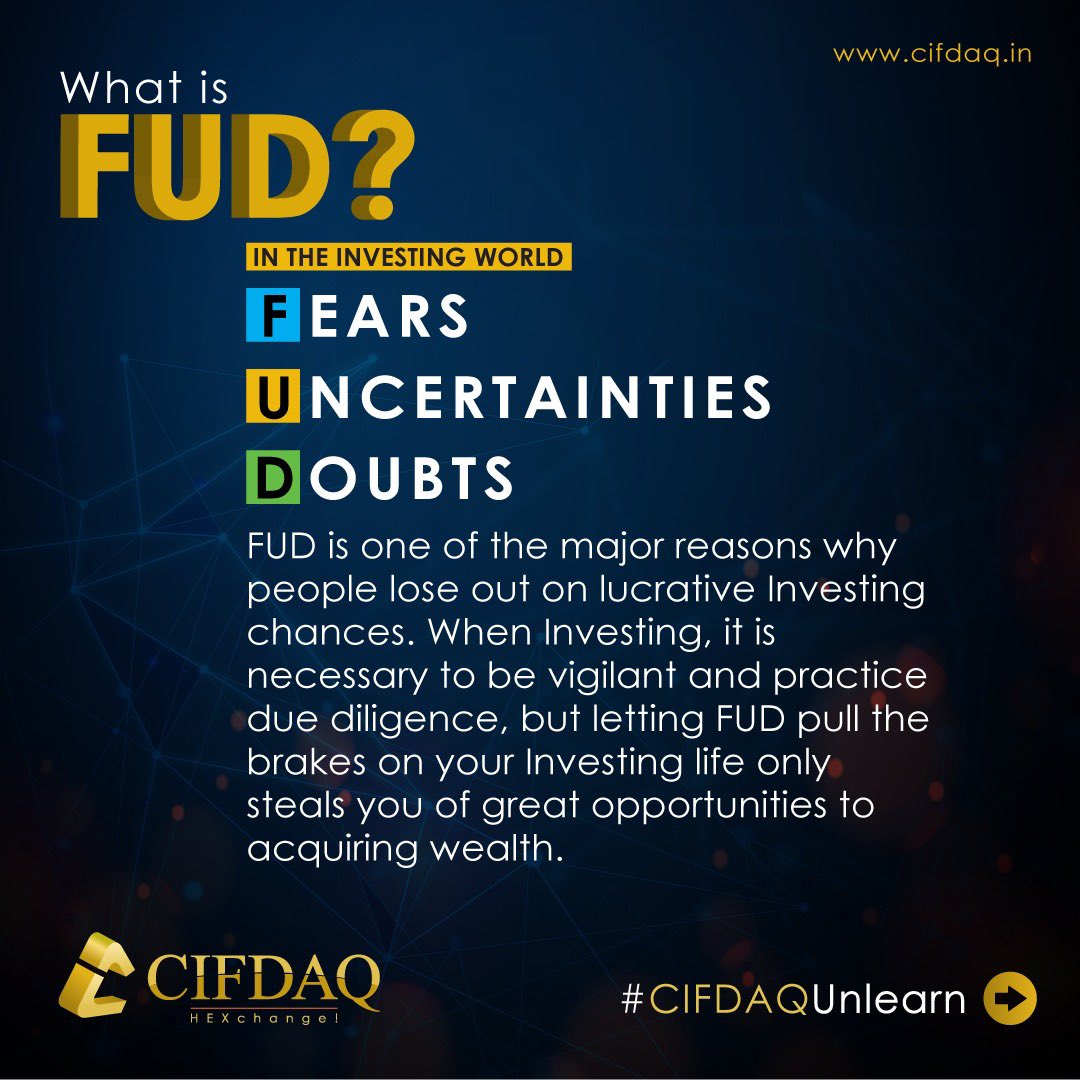 cifdaq's tweet photo. Bid Farewell to the Fears, Uncertainties and Doubts in your #Investing life. #Invest reliably with CIFDAQ.✅
What is #FUD? | #CIFDAQUnlearn is here to Explain.💡
#Crypto #cryptoexchange #CIFD #CIFDAQ #Nft #Cryptocrash https://t.co/AsS6ThUk0b
