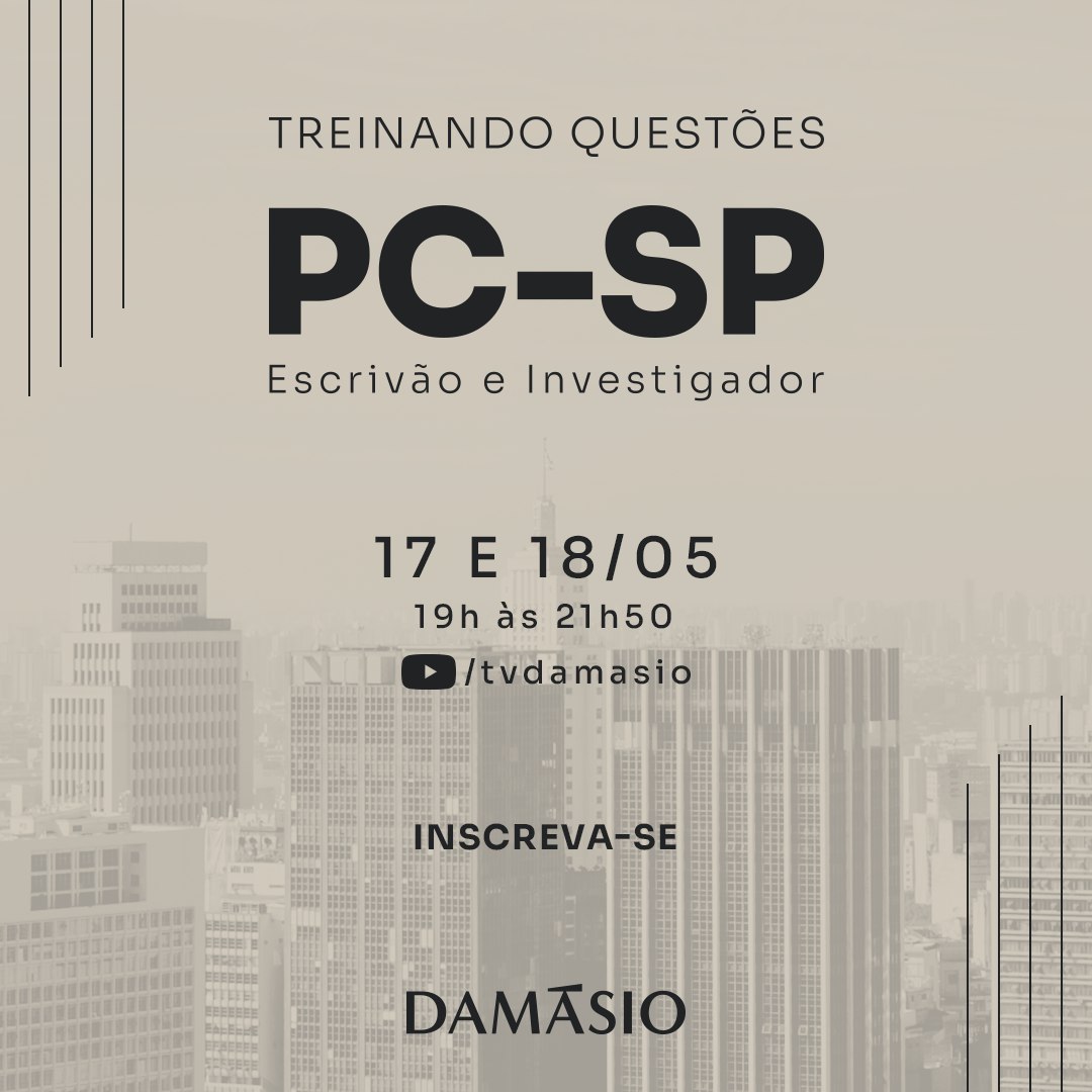 É amanhã! Mais uma oportunidade de preparação para o #concurso do PC-SP. 
 
Inscreva-se aqui: bit.ly/pcspdamasio 
 
#pcsp #escrivão #investigador #políciacivil