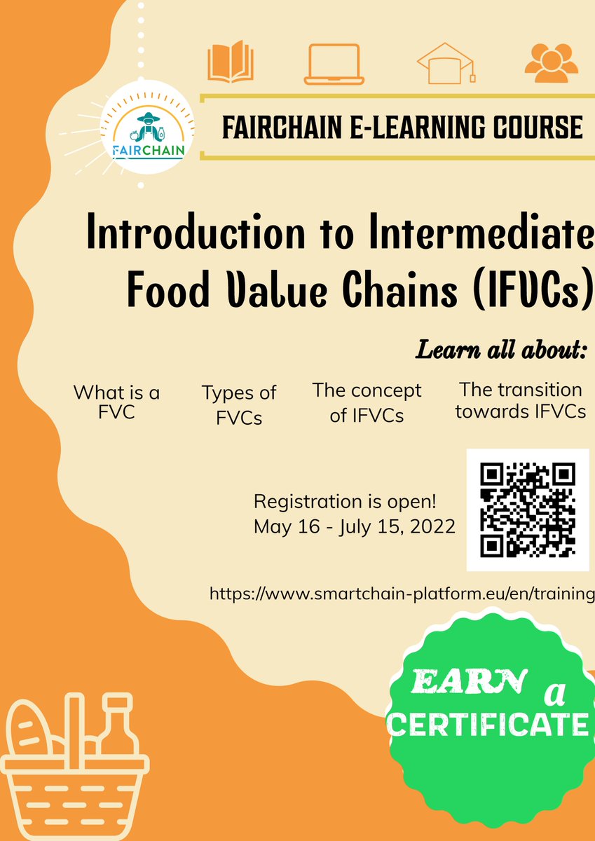FairchainEU's tweet photo. 📢 Register today for the FAIRCHAIN e-learning course on Introduction to Intermediate Food Value Chains‼️

More info: 👉https://t.co/KdR9Qy73sD

#H2020FoodSis #elearning #IFVC https://t.co/JY8iYjrE38