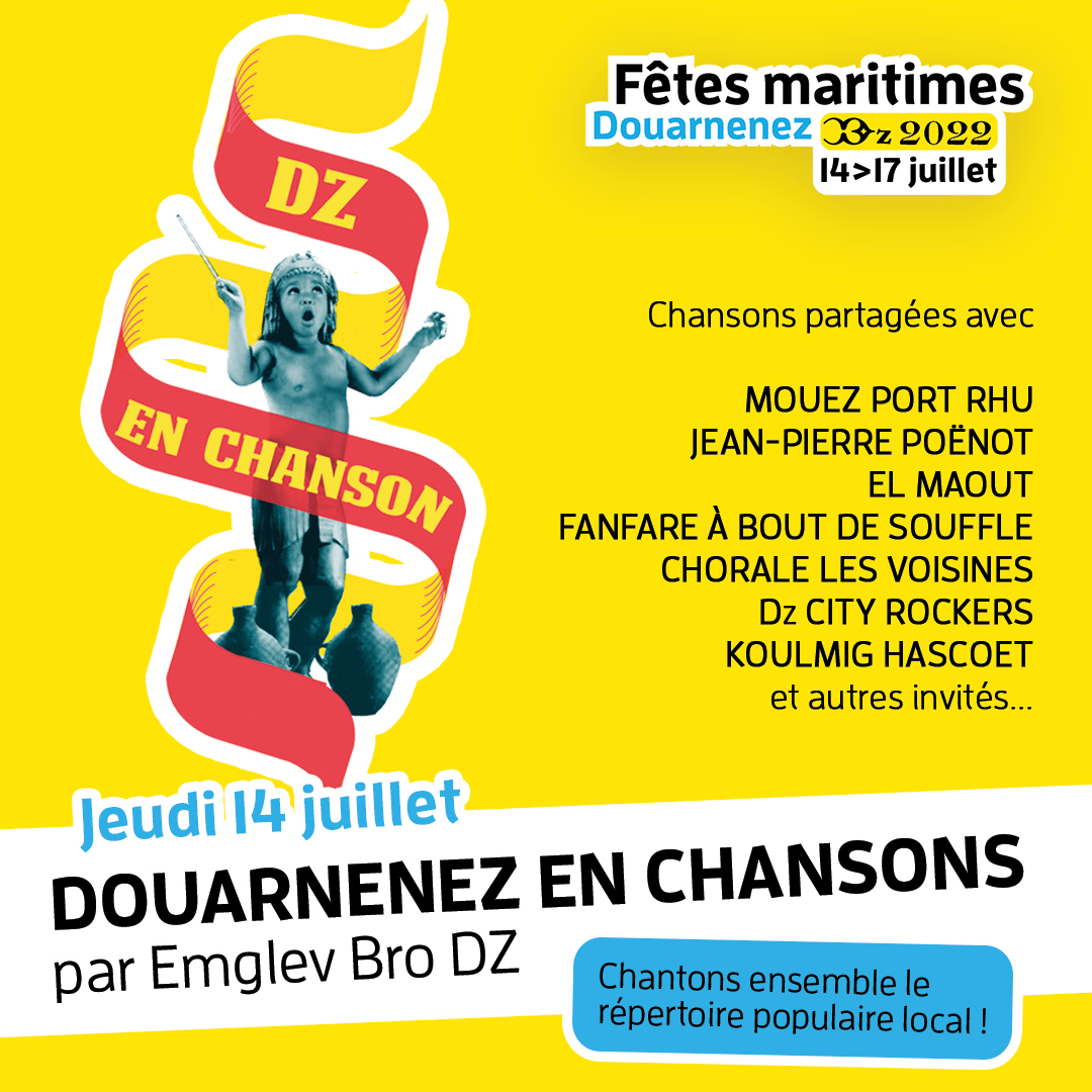 TempsfeteDz's tweet photo. Kaniñ ! Venez chanter avec nous pendant le concert d'ouverture du 14 juillet 2022. Différents artistes locaux, tous styles confondus, se retrouveront sur scène pour interpréter le répertoire populaire du Pays de #Douarnenez. #dz2022 https://t.co/FvVEkiYzor