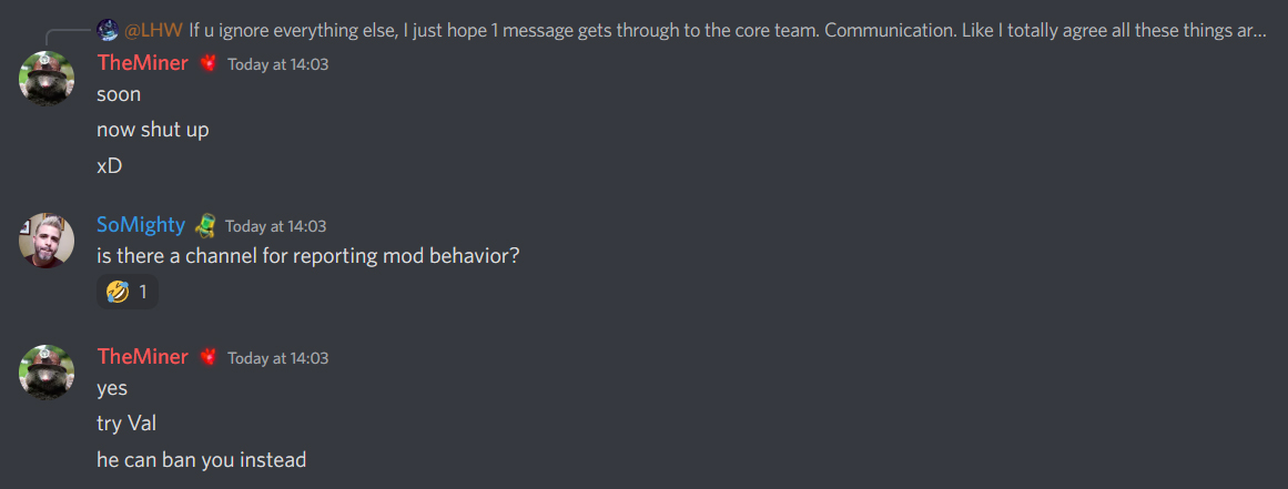 DalarniaDig's tweet photo. Good afternoon @MinesOfDalarnia.
As the public face of MoD on Discord, this mod is going to completely destroy your game. He is an absolute liability to you.

#P2E #P2Egame #P2Egames #P2Egaming #minesofdalarnia #dalarnia $DAR https://t.co/LTuUwhAeME
