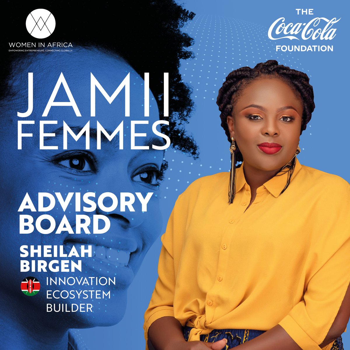 [#JAMIIFemmes 🇰🇪] Meet <a href="/SheilahBirgen/">Sheila B</a> , Innovation Ecosystem builder and member of the Kenya Advisory Board of the JAMII Femmes programme.

Register ➡️wia-initiative.com/jamii-femmes-e…
More about Sheilah Birgen ➡️wia-initiative.com/sheilah-birgen… 

#thecocacolafoundation  #empoweringwomen