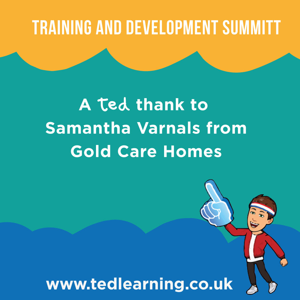 TedLearning1's tweet photo. A big ted thank you to Samantha Varnals from Gold Care Homes who joined Ed Clark our
Client & Learning Partner at the @TrainingSummit #TrainingSummit #theatrebasedlearning https://t.co/d2g5vcxXOz