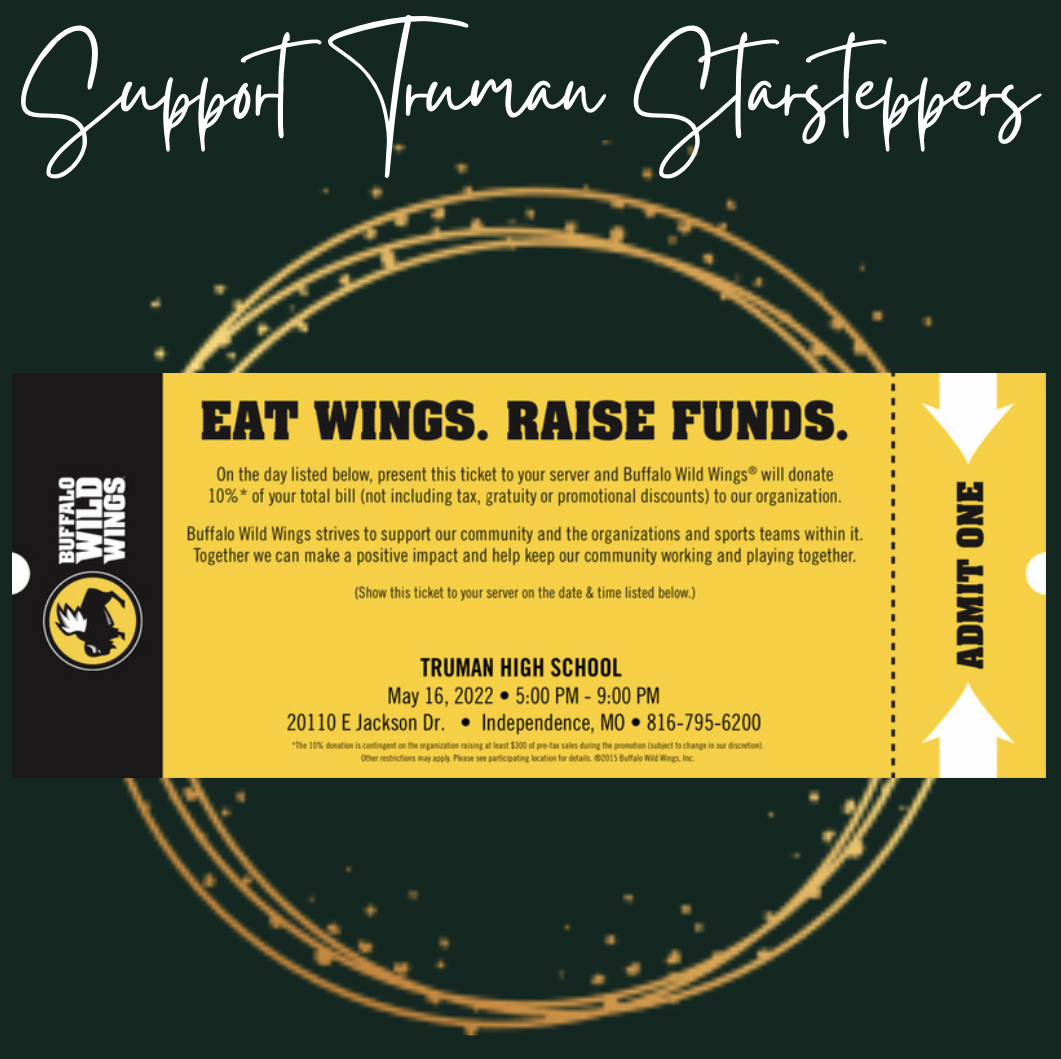 THSPatriots's tweet photo. Monday the 16th TONIGHT Eat at Buffalo Wild Wings and help the Starsteppers!  Just show the ticket on this tweet! https://t.co/RluDAsvKLM