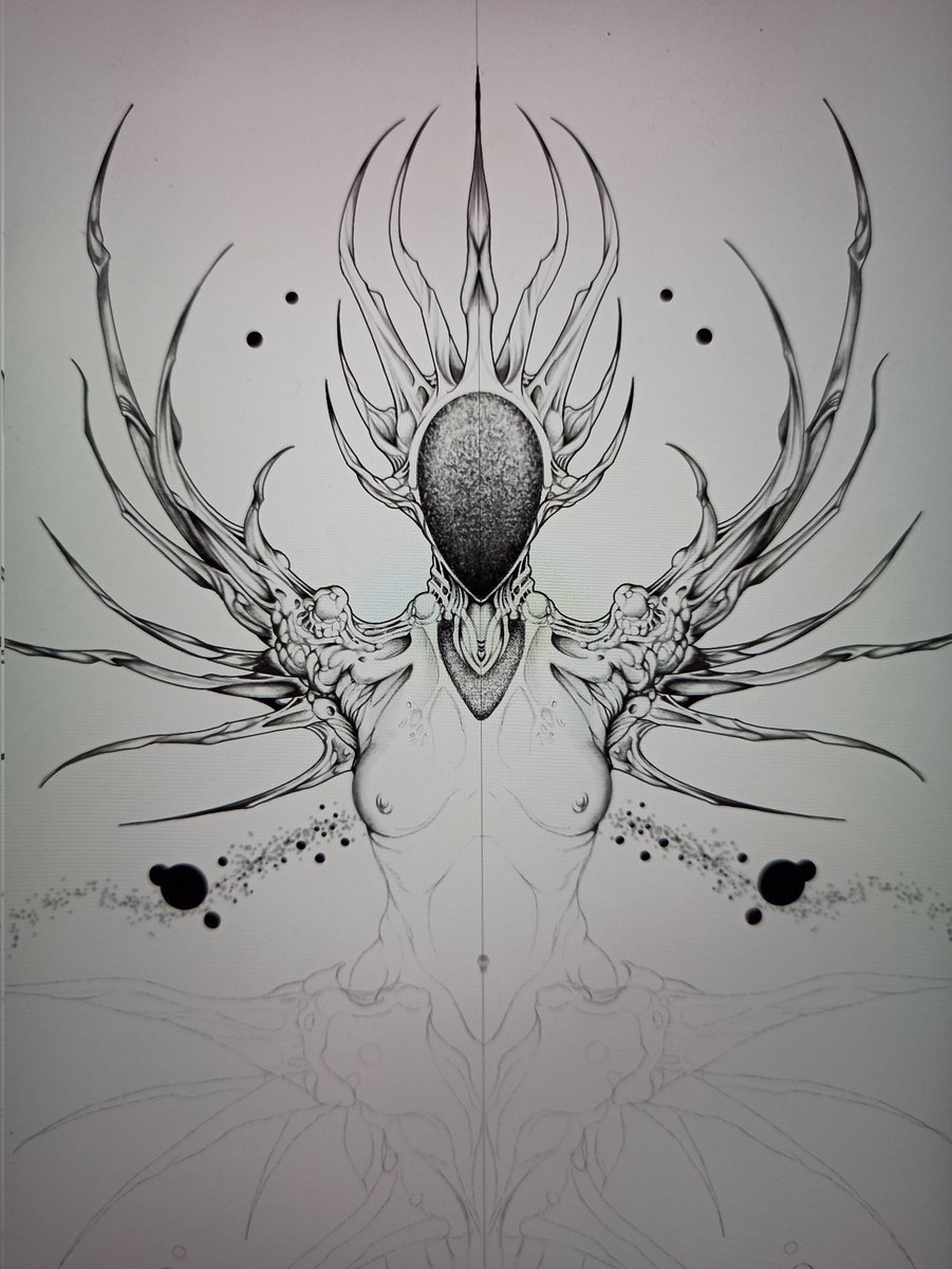 Enchantedarts's tweet photo. Avancement de la première pièce numérique (tattoo et art car je pense en faire des print numérotés de cette série) 
Ange cosmique https://t.co/5w7j4VRomQ
