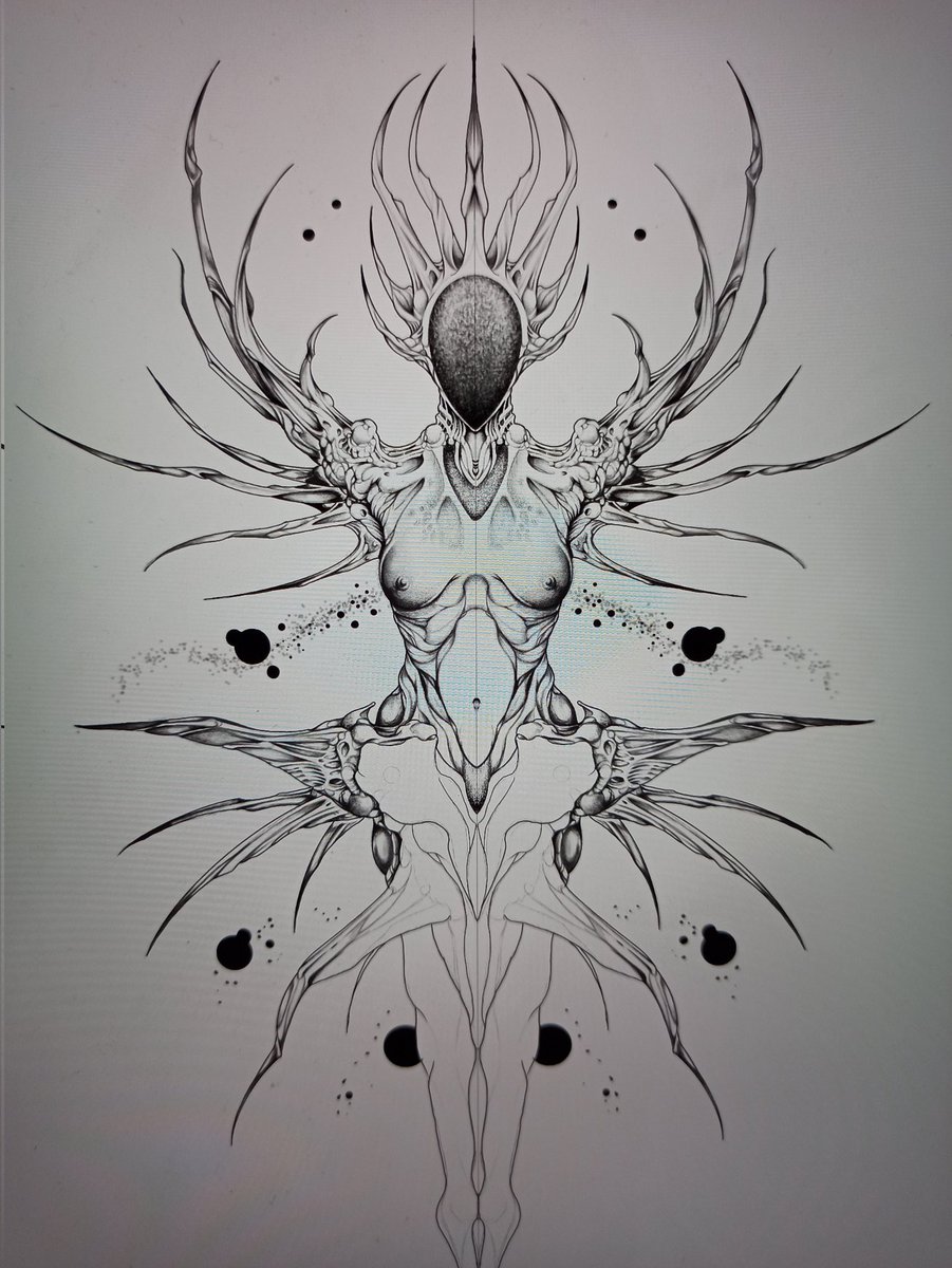 Enchantedarts's tweet photo. Avancement de la première pièce numérique (tattoo et art car je pense en faire des print numérotés de cette série) 
Ange cosmique https://t.co/5w7j4VRomQ
