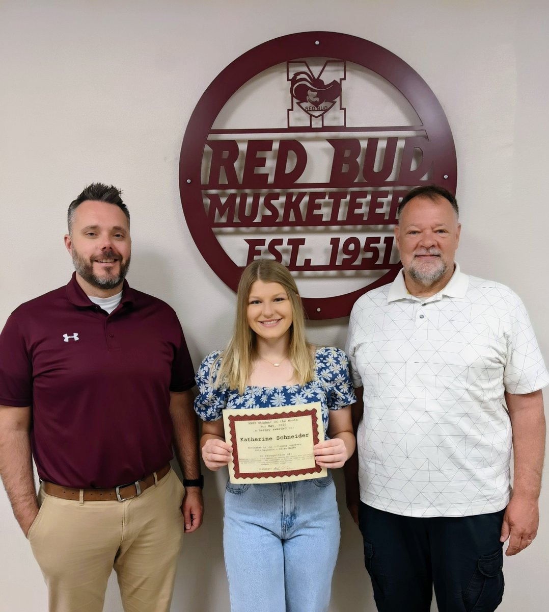 Congrats to Musketeer Katie Schneider, our May Lions Club Student of the Month. Katie was nominated by Mr. Magee &amp; Ms. Legendre for her kindness, leadership, &amp; dedication. She displays these traits in her school work &amp; her MANY extracurriculars. Congrats Katie!
#redbud132