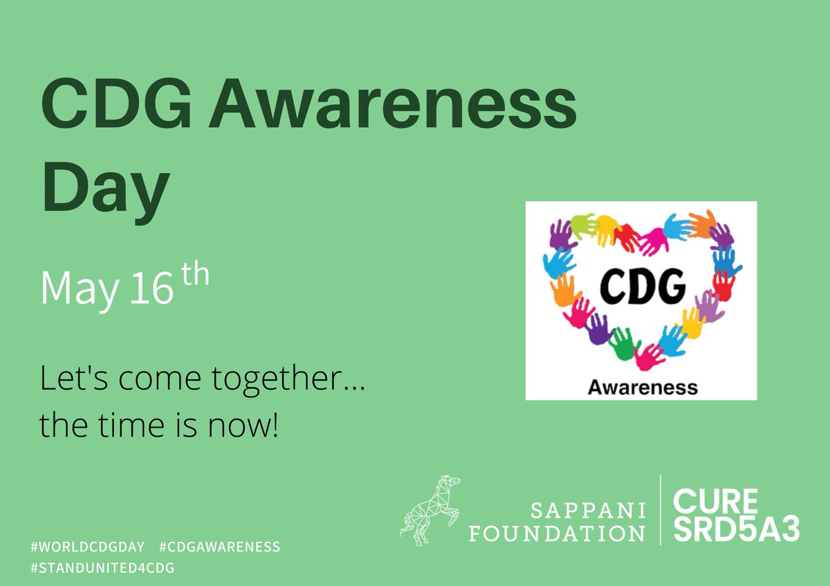 CureSrd5a3's tweet photo. Happy CDG Awareness Day!

Let's come together to raise awareness &amp; #StandUnited4CDG !

#WorldCDGDay #raredisease #CDGAwareness #CDGGoGreen https://t.co/VrATim98vD