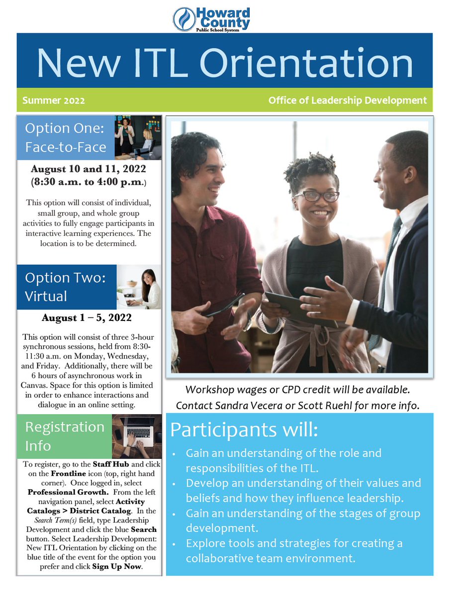 HCPSS_LeaderDev's tweet image. Registration is now open for this year&apos;s New ITL Orientation.  Sign up today or contact any member of our team for additional info.