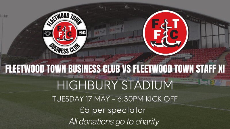 FTFCCommercial's tweet photo. Some midweek action taking place tomorrow evening at Highbury Stadium as Fleetwood Town Business Club take on Fleetwood Town Staff XI in a match for charity ⚽️ 

Spectators are welcome to watch from the Parkside Lounge with a limited capacity 🤝

#OnwardTogether https://t.co/33Oeoc5yg0