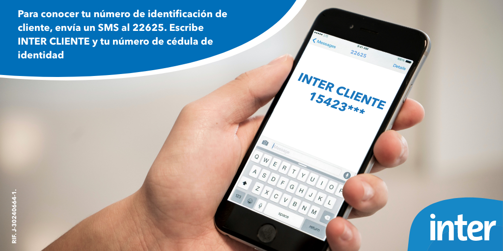 InterCliente's tweet photo. Para realizar cualquier gestión es importante que tengas a la mano tu número de identificación, si aún no lo tienes solicitalo con solo enviar un SMS. ¡Así de rápido y fácil! https://t.co/dGEyzQ9ZCi