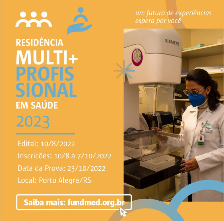 Fundmed_rs's tweet photo. O processo seletivo para a Residência Multiprofissional em Saúde 2023 do #HCPA está chegando!
📆 Inscrições até 07/10/22
📆 Prova: 23/10/22
A prova será realizada em Porto Alegre (RS).
Mais informações em breve no nosso site: https://t.co/XeZ8OaKlED
#residenciamulti https://t.co/XK49fWFgNa