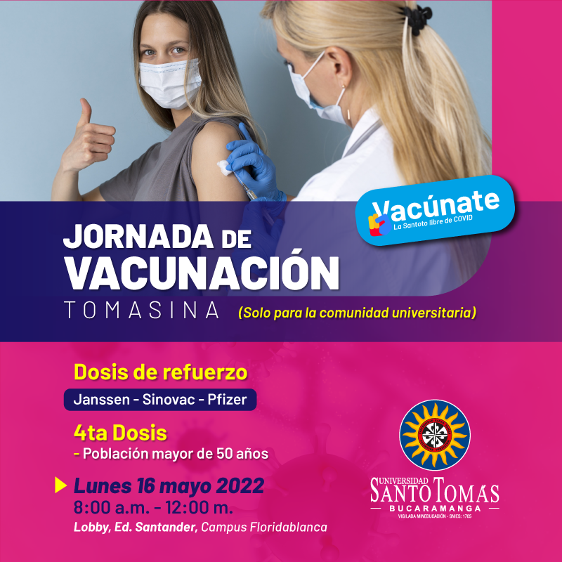 SANTOTOBGA's tweet photo. Si perteneces a la Familia Tomasina, llega YA a las instalaciones del Edificio Santander en el Campus Floridablanca y aplícate tu dosis de refuerzo(Janssen - Sinovac - Pfizer) 💉 estaremos hasta las 12:00 p.m. ⏰

Además, si eres mayor de 50 años ya puedes recibir la 4ta dosis 🥳 https://t.co/3wMg7Me5fF