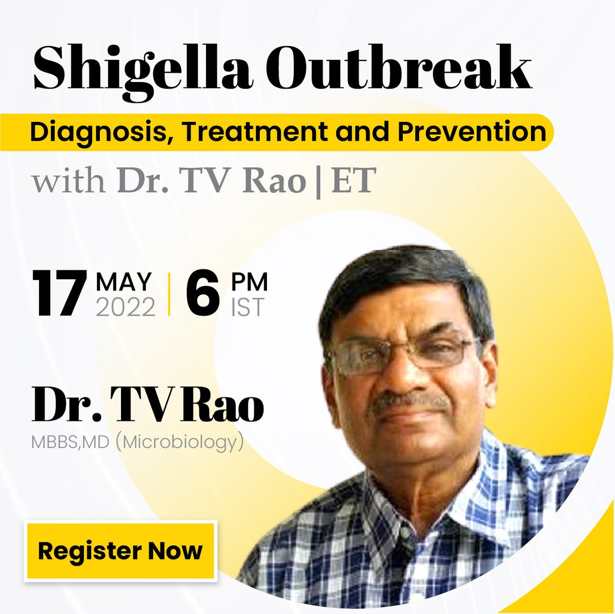 omnicuris's tweet photo. #shigella #infection 
You're invited to attend our #exclusive webinar, Shigella Outbreak: Diagnosis, Treatment, and Prevention in India with Dr. T V Rao.

Join us live this Tuesday, May 17th at 6:00 PM. 
https://t.co/JSgtkSID16

#gastroenteritis #omnicuris #clinicians #bacteria https://t.co/R5X0PtnzRF