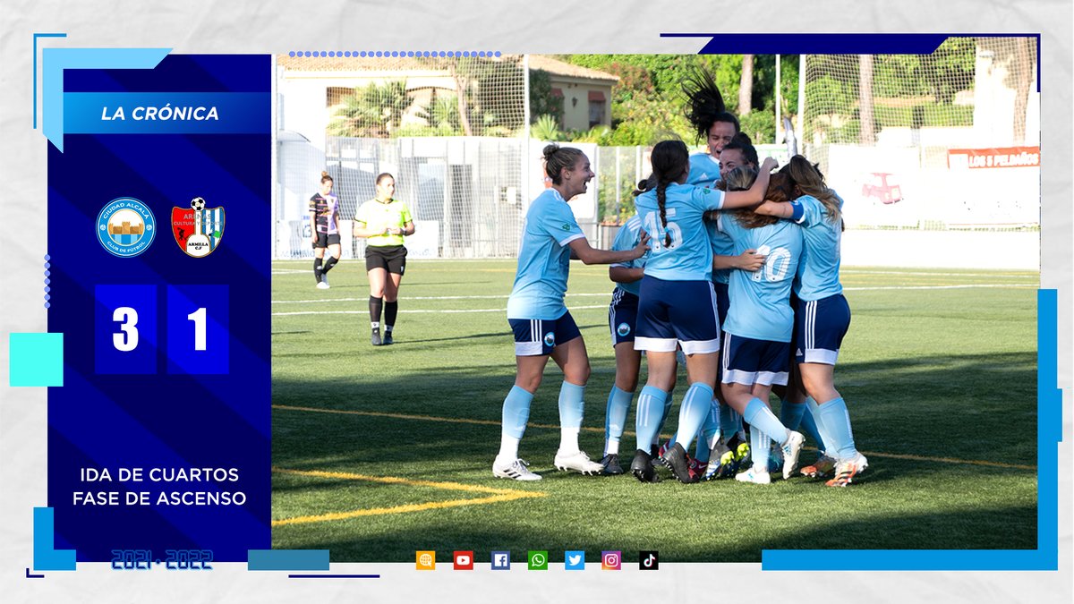 CiudadAlcalaCF's tweet photo. 🗞️ Crónica | El #CiudadAlcaláCF toma ventaja en la eliminatoria de cuartos de fase de ascenso. 👍🏽😃

💻 https://t.co/IwWsrWlkim

#AlcaládeGuadaíra #FutFem 💙🤍��� https://t.co/AWbLmjxMIi