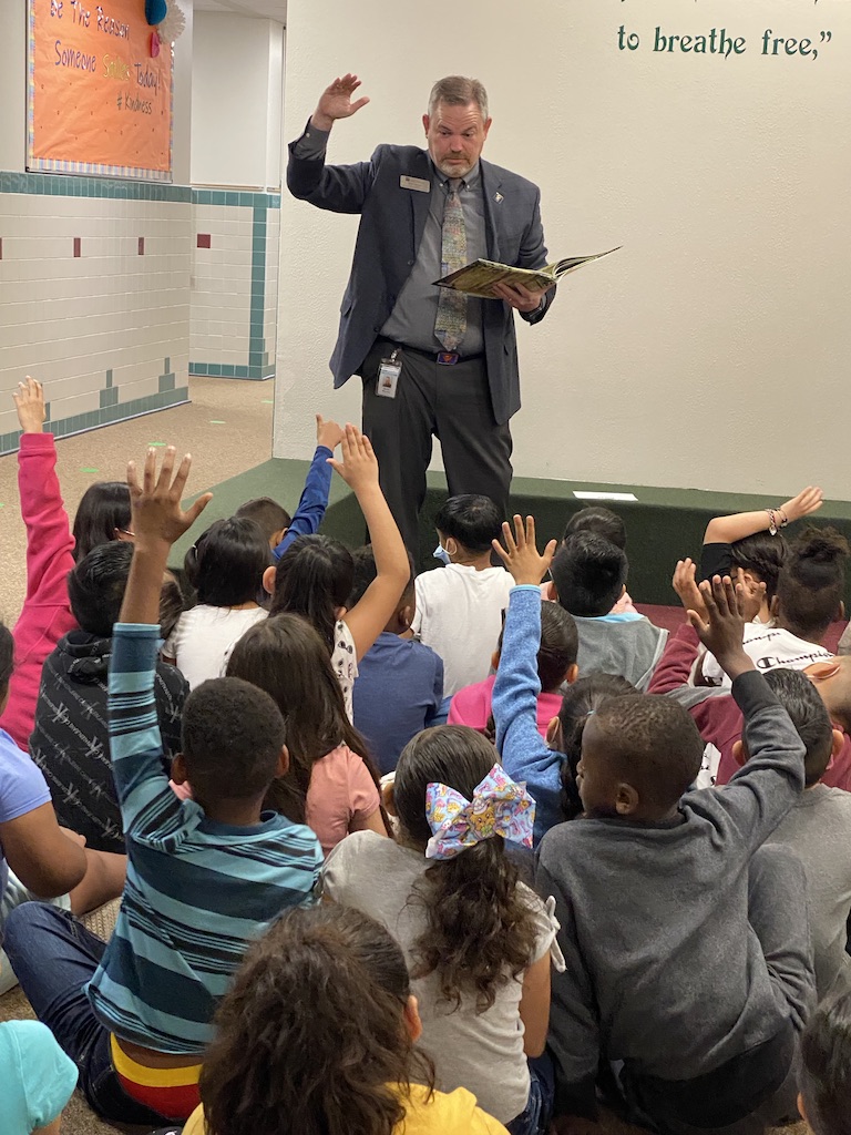 BISD_Libraries's tweet photo. In April &amp; May, our #EssentialEight topic is #Leadership!  School Board President helped us celebrate this topic by reading #ThePerfectPlan by Leah Gilbert to a group of @Neal_BISD  #RegalEagles! #WhatAreYouReading @BryanISD @BISD_ITech #LoveOurBISDLibraries #ReadersAreLeaders https://t.co/BRfUYX1sBO